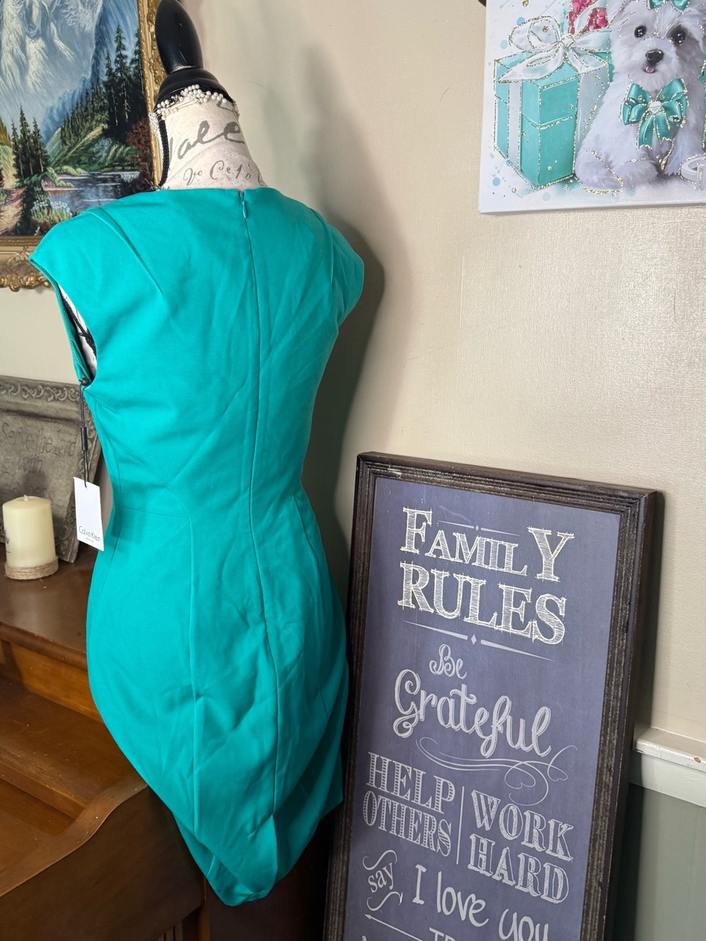 Calvin Klein Jade Teal Cap Sleeve V-Neck Sheath Dress Size 2 NWT 149.00 - Picture 5 of 6